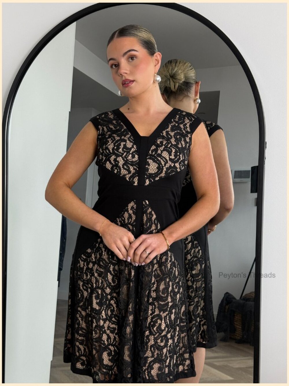 V Neck Stretchy Lace Cocktail Midi Dress Cap Sleeve Wedding Guest - Picture 6 of 7